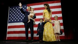 Republican Florida Governor Ron DeSantis waves from stage next to his wife Casey and children during his 2022 U.S. midterm elections night party in Tampa, Florida, U.S., November 8, 2022. REUTERS/Marco Bello