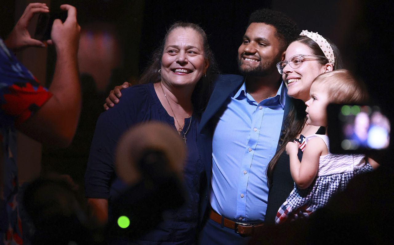 Maxwell Frost poses with supporters during a victory party in Orlando. Frost, a 25-year-old Democrat, <a href="https://www.cnn.com/politics/live-news/midterm-election-results-livestream-voting-11-08-2022/h_afe8fca2ddf486d8725e40e89bcbcfd5" target="_blank">was projected to win the open House seat in Florida's 10th Congressional District.</a> That would make him the first member of Generation Z elected to Congress. Members of Gen Z — those born after 1996 — are now old enough to be elected to the House.