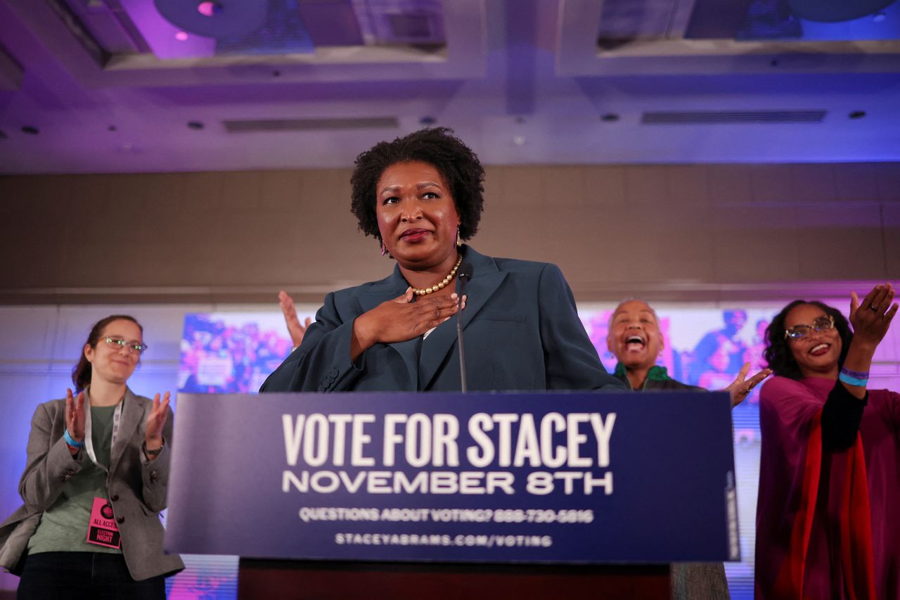 Democrat Stacey Abrams, who was running for governor in Georgia, gives a speech during her election night party in Atlanta. <a href="https://www.cnn.com/politics/live-news/midterm-election-results-livestream-voting-11-08-2022/h_bc3f7ca932677a3988a594868069e9dd" target="_blank">CNN projects</a> that Abrams will lose her race to incumbent Brian Kemp.