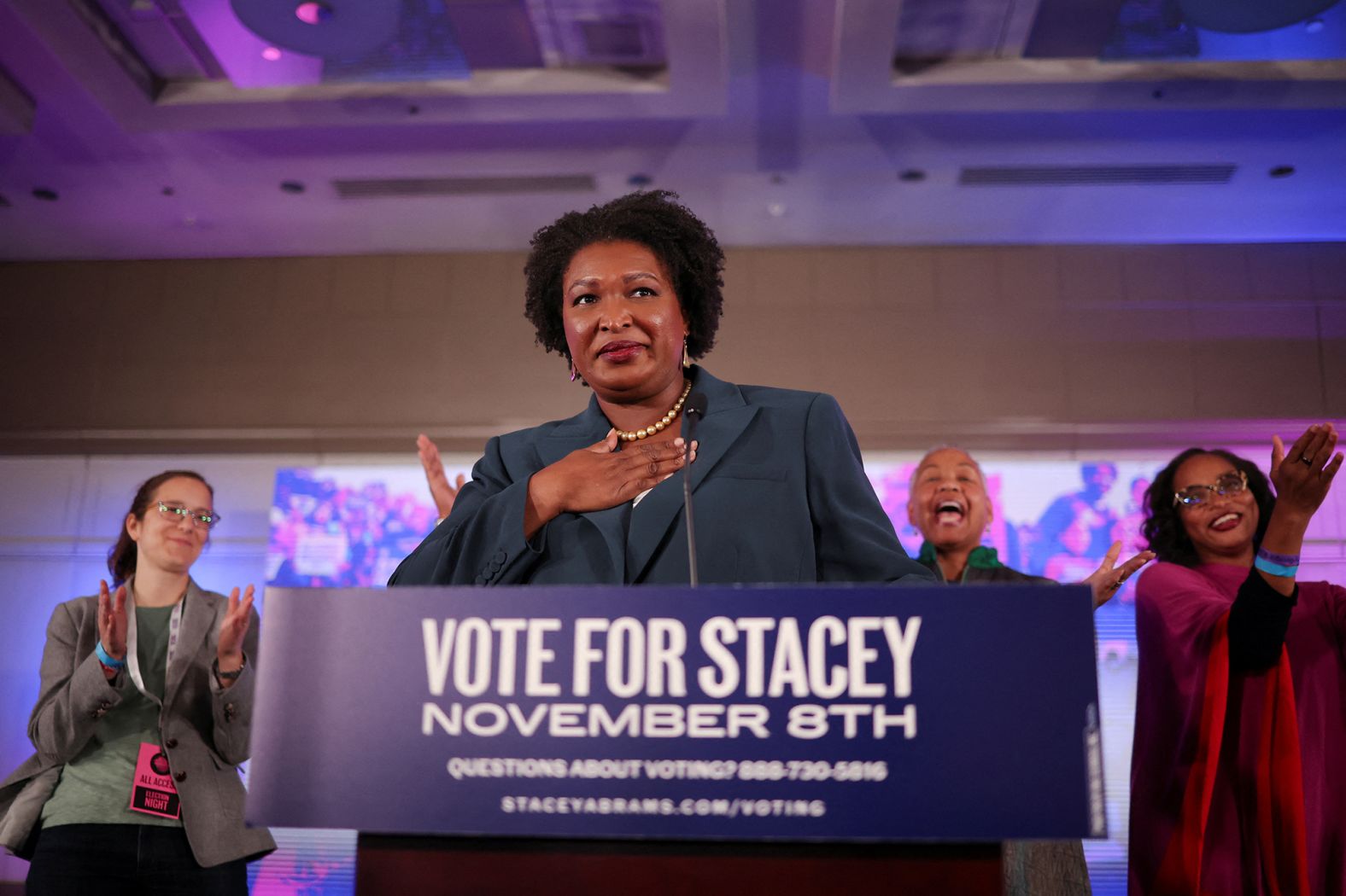Democrat Stacey Abrams, who was running for governor in Georgia, gives a speech during her election night party in Atlanta. <a href="index.php?page=&url=https%3A%2F%2Fwww.cnn.com%2Fpolitics%2Flive-news%2Fmidterm-election-results-livestream-voting-11-08-2022%2Fh_bc3f7ca932677a3988a594868069e9dd" target="_blank">CNN projected</a> that Abrams would lose her race to incumbent Brian Kemp.