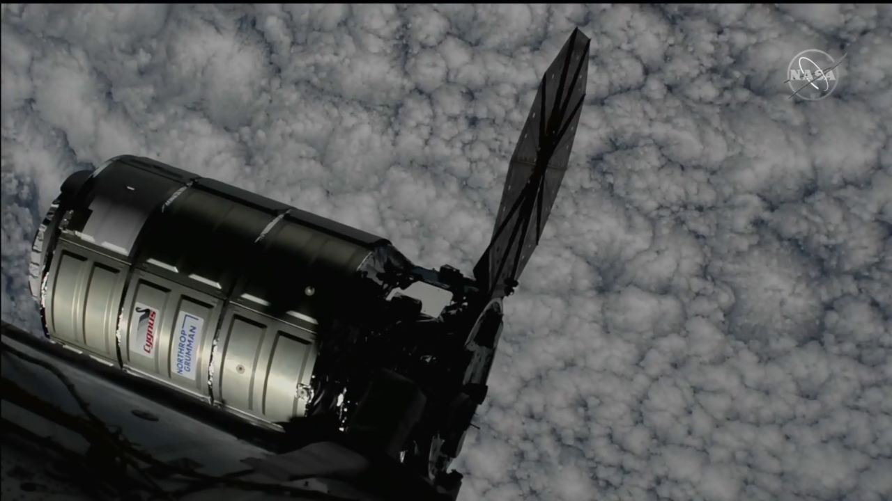 The Cygnus cargo spacecraft shortly before it docked with the International Space Station on Wednesday.