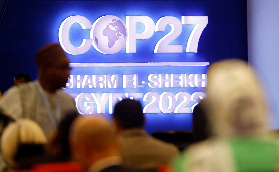 Attendees sit during the COP27 climate summit in Sharm el-Sheikh, Egypt, on November 8.