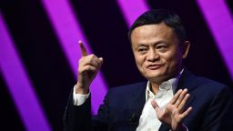 Jack Ma, CEO of Chinese e-commerce giant Alibaba, gestures as he speaks during his visit at the Vivatech startups and innovation fair, in Paris on May 16, 2019. 