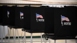 TOPSHOT - Voting booths are seen at Glass Elementary School's polling station in Eagle Pass, Texas, on November 8, 2022. (Photo by Mark Felix / AFP) (Photo by MARK FELIX/AFP via Getty Images)