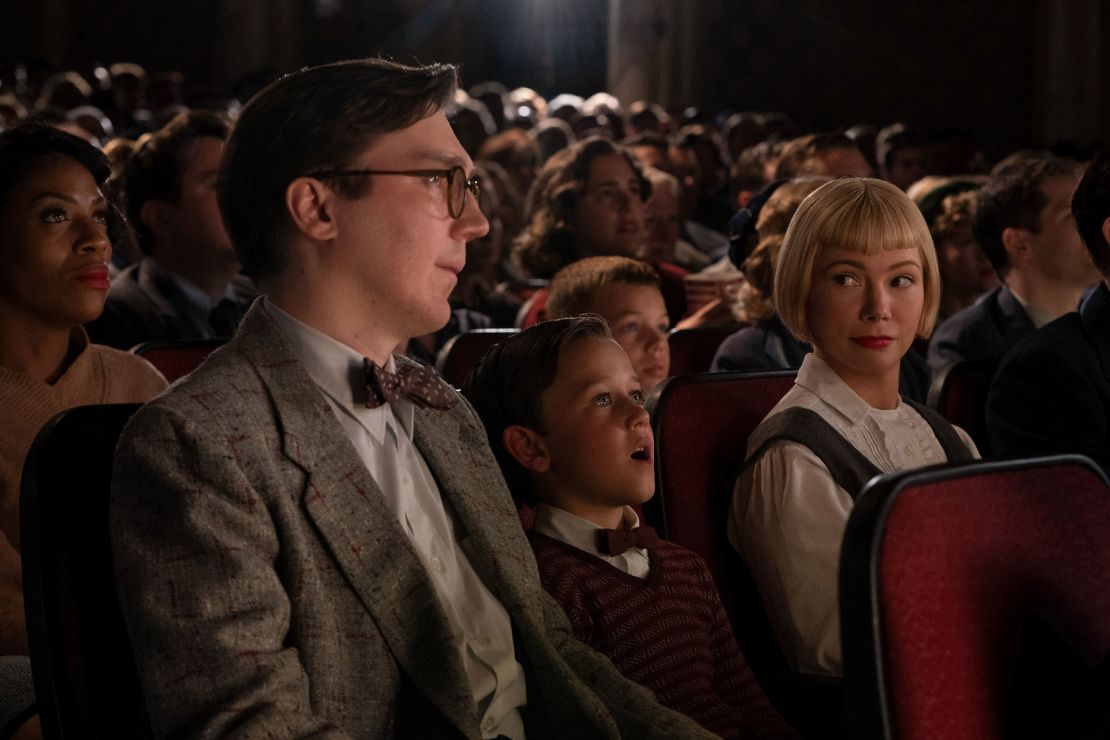 Paul Dano, Mateo Zoryan Francis-DeFord and Michelle Williams in The Fabelmans, co-written, produced and directed by Steven Spielberg.