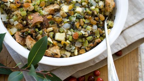 A multigrain and wild rice stuffing with apples, onions and herbs.