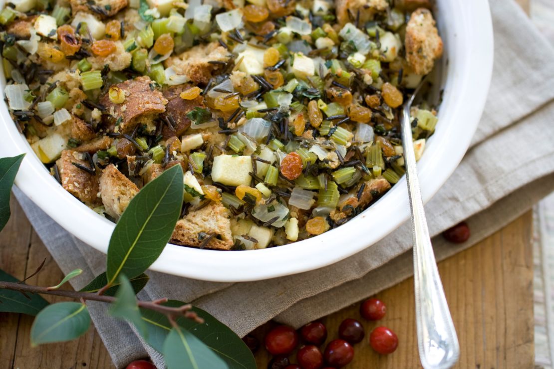 A multigrain and wild rice stuffing with apples, onions and herbs.