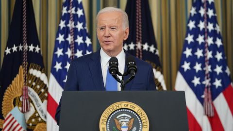 President Joe Biden speaks during a press conference from the State Dining Room of the White House in Washington, DC, on November 9, 2022. 