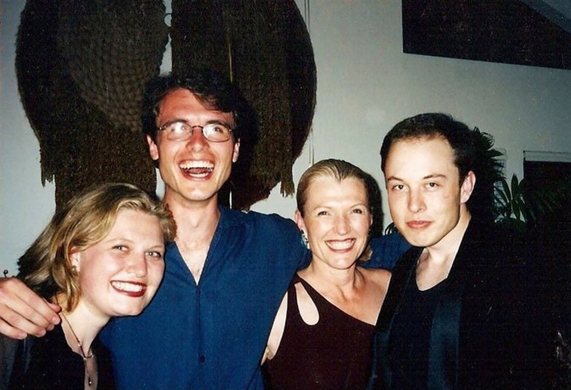 From left to right: Tosca Musk, Kimbal Musk, mother Maye Musk and Elon Musk at Maye's 50th birthday party in 1998.