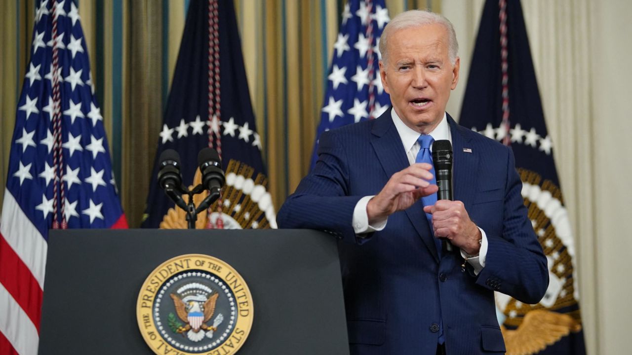 President Joe Biden speaks during a press conference from the State Dining Room of the White House on November 9, 2022.