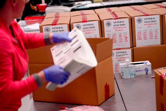 An election worker boxes tabulated ballots November 9 inside the Maricopa County Recorders Office in Phoenix. <a  target="_blank">Election workers were still tabulating ballots in key states.</a>