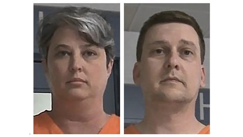 These booking photos released Oct. 9, 2021, by the West Virginia Regional Jail and Correctional Facility Authority show Diana Toebbe, left, and Jonathan Toebbe. 