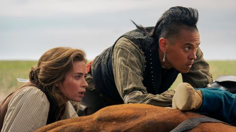 Emily Blunt and Chaske Spencer in Amazon's western series "The English."