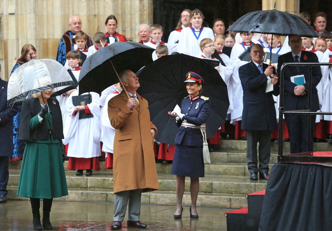 The King unveiled the statue at a rainy ceremony on Wednesday in front of York Minster cathedral in York, England.