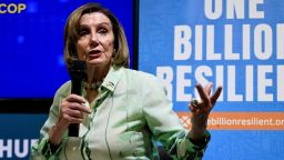 House Speaker Nancy Pelosi joins a discussion on how the United States and allies can bolster climate action and change the trajectory of global warming at COP27 climate summit on Nov. 10, 2022, in Sharm el-Sheikh, Egypt.