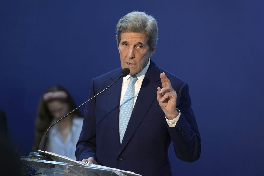 US climate envoy John Kerry speaks at a session on accelerating the clean energy transition on Wednesday at COP27 in Egypt.