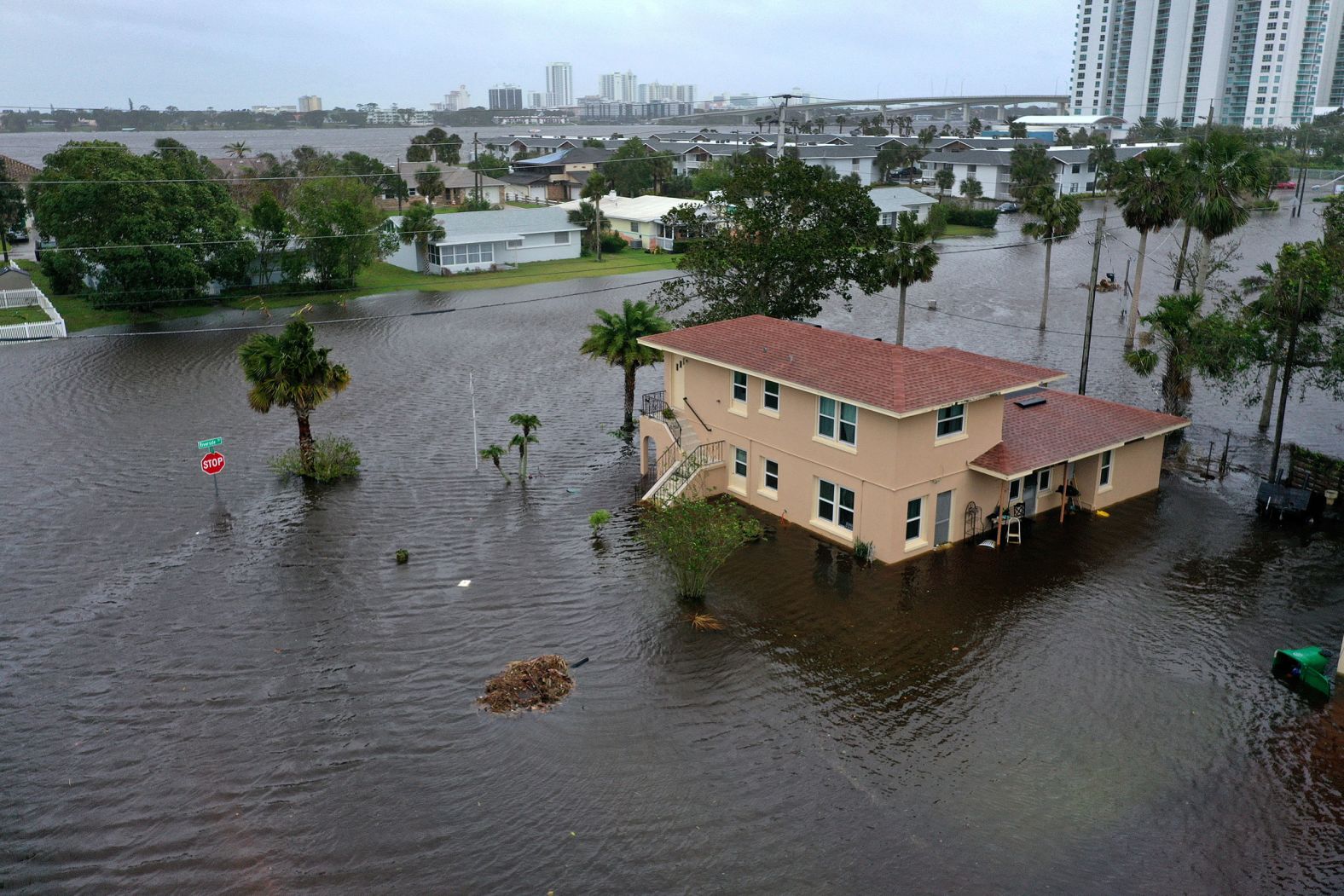 Floodwaters surround a building in Daytona Beach on Thursday.