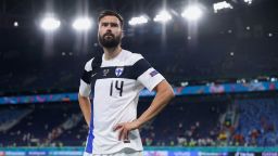 SAINT PETERSBURG, RUSSIA - JUNE 21: Tim Sparv of Finland reacts after the UEFA Euro 2020 Championship Group B match between Finland and Belgium at Saint Petersburg Stadium on June 21, 2021 in Saint Petersburg, Russia. (Photo by Joosep Martinson - UEFA/UEFA via Getty Images)