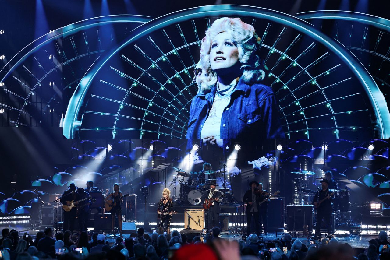 Country music legend Dolly Parton performs at the Rock & Roll Hall of Fame induction ceremony on Sunday, November 6.