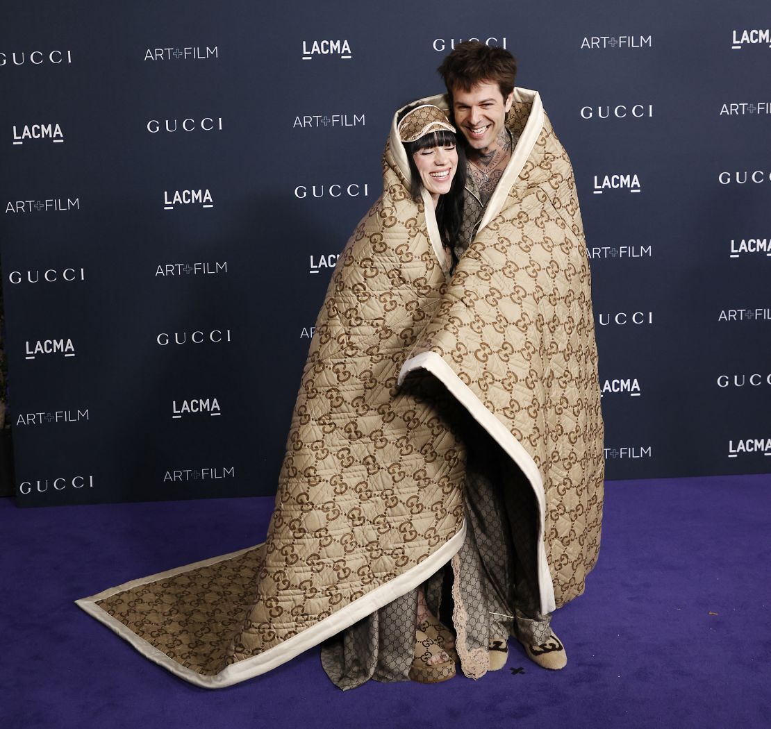Billie Eilish and Jesse Rutherford arrived at LACMA Art+Film Gala in a Gucci blanket and sleepwear.