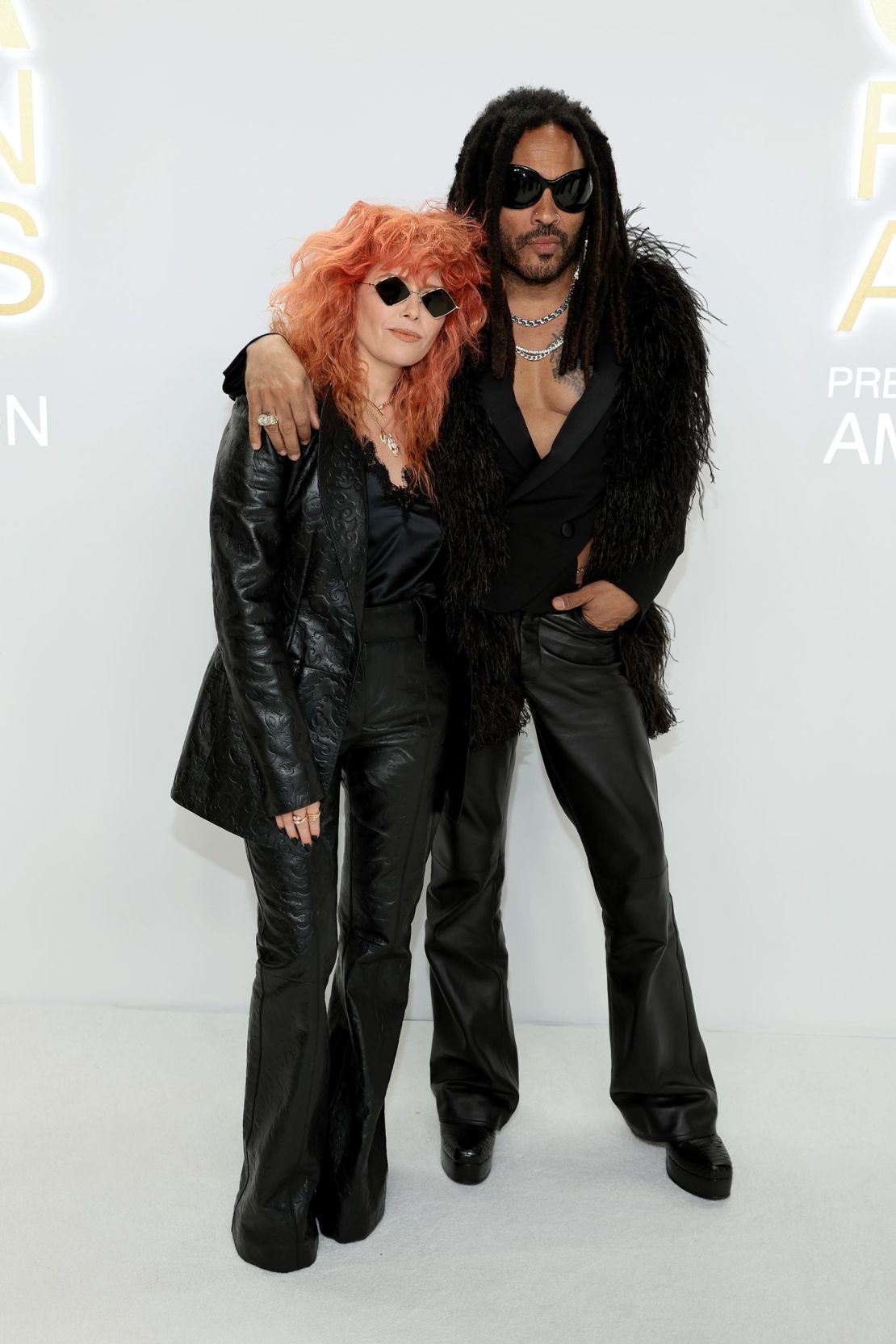 Natasha Lyonne and Lenny Kravitz inadvertently twinned in black leather flares at the CFDA Fashion Awards.