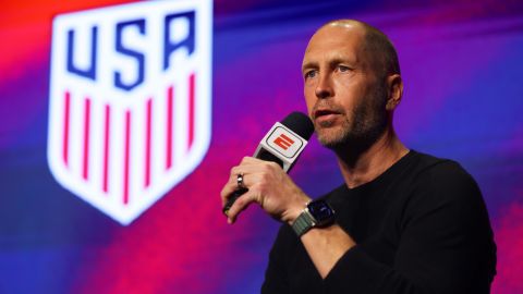 Berhalter speaks to the media during the USMNT squad announcement for the 2022 World Cup. He selected the youngest squad at the tournament, with an average age of 23.82 years. 