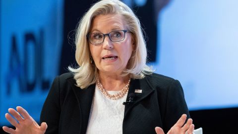 Republican Rep. Liz Cheney speaks during the Anti-Defamation League's "Never is Now" summit in New York on November 10, 2022.