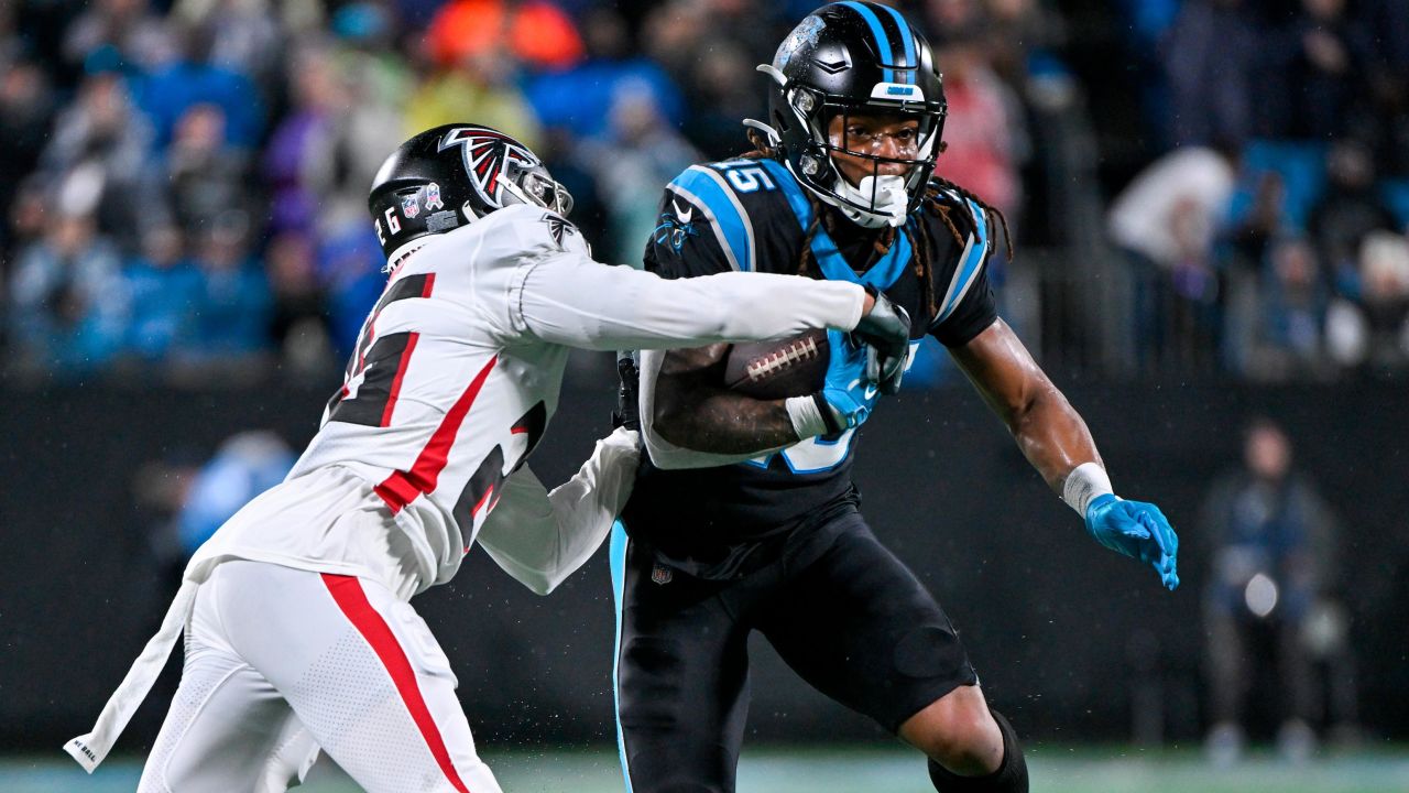 Falcons cornerback Isaiah Oliver tackling Shenault Jr. during the fourth quarter.