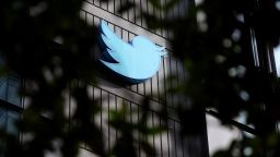 The Twitter logo is posted on the exterior of Twitter headquarters on October 28, 2022 in San Francisco, California.