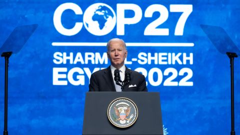 President Joe Biden delivers a speech Friday at the COP27 summit in Sharm el-Sheikh, Egypt.