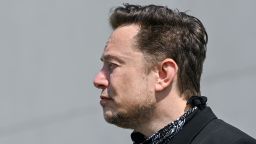 Elon Musk, Tesla CEO, stands at a press event on the grounds of the Tesla Gigafactory on August 13, 2021, in Brandenburg, Germany.