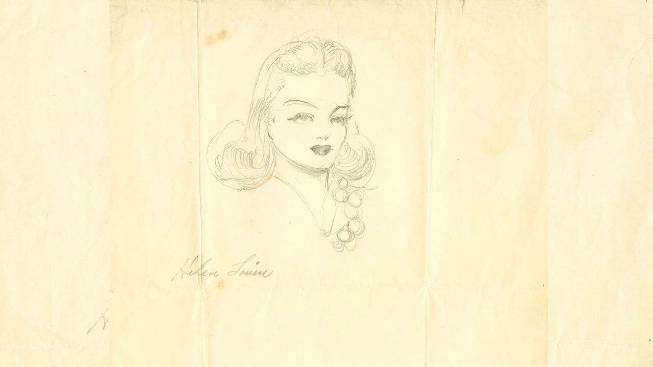 Joe Shuster sketch of either Lois Lane or Helen Cohen, dedicated to Helen Louise. 1939.