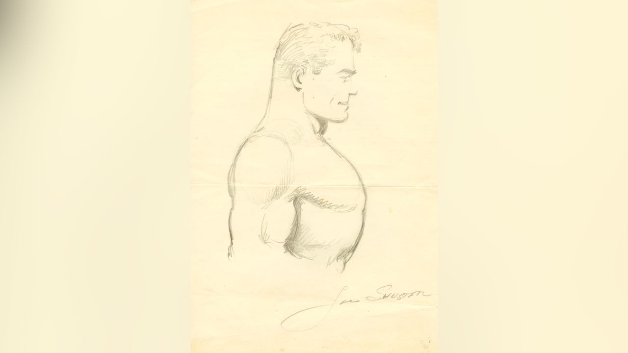 Superman sketch by Joe Shuster, 1939.