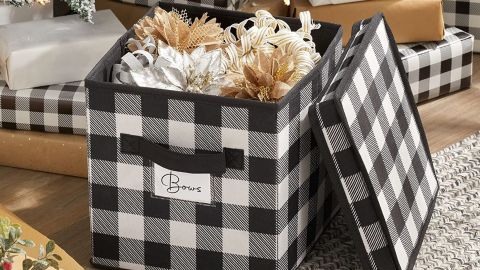 underscored mDesign Square Gift-Wrap and Ornament Storage Box, 2-Pack