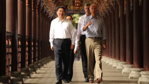 Xi Jinping and Joe Biden, accompanied by their translators, in Chengdu, China, in 2011. 