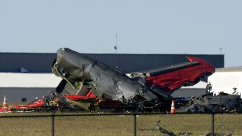 Wreckage of two planes that crashed during the airshow.  The B-17 is one of about 45 complete examples of the model, produced by Boeing and other aircraft manufacturers during World War II.
