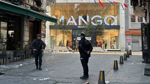 Turkish police near the scene in Istiklal Street on Sunday. 