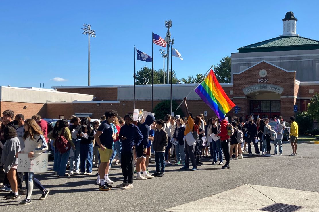 Students at McLean High School in Virginia walk out of classes as part of a statewide protest in September 2022 against proposed changes to state policies pertaining to transgender students.