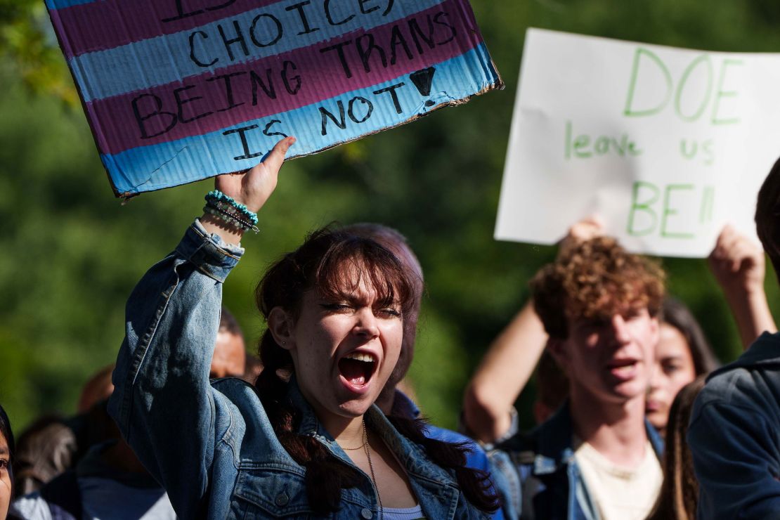 Protesters in McLean, Virginia during a September, 2022 school walkout across the state over the rights of transgender students. 