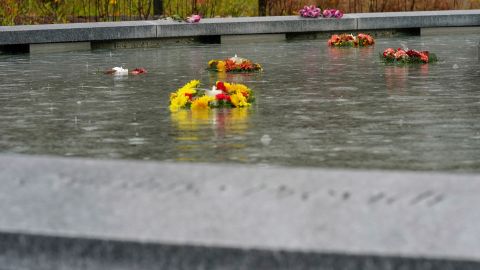 Flowers are placed at a memorial for the victims of the Sandy Hook Elementary School shooting on November 13, 2022 in Newtown, Connecticut. 