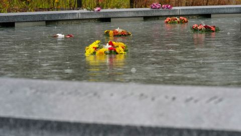 Flowers are placed at a memorial for the victims of the Sandy Hook Elementary School shooting on November 13, 2022 in Newtown, Connecticut.