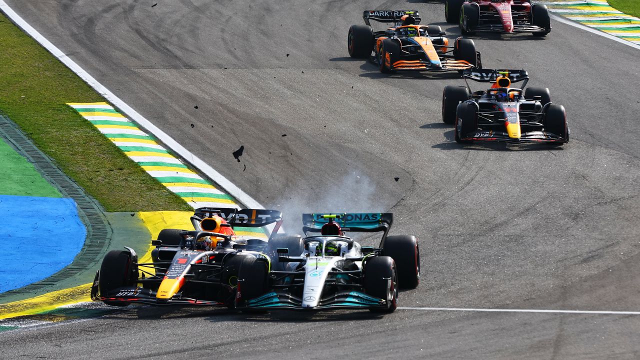 Verstappen and Hamilton collide during the Sao Paolo Grand Prix. 