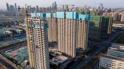 An aerial photo shows a commercial residential building under construction in Nanjing, Jiangsu province, China, Oct 25, 2022. 