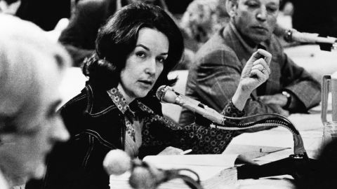 Kanawha County Board of Education member Alice Moore makes one of many motions that were defeated Nov. 8, 1975 in Charleston as the board voted to return most of the disputed school books to the classrooms. (AP Photo/Barry Thumma)