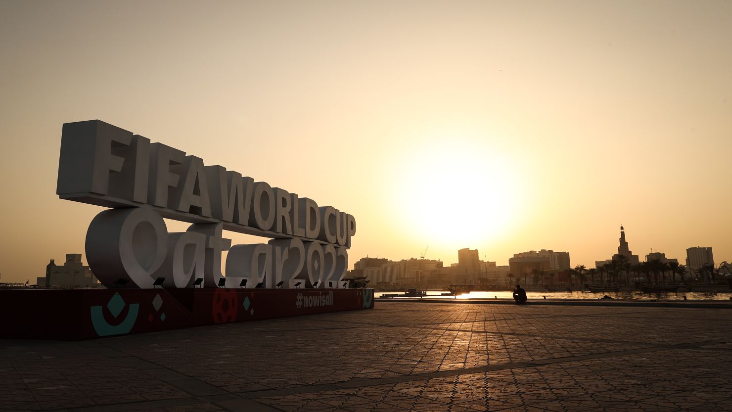 The Corniche Waterfront at sunrise ahead of the FIFA World Cup Qatar 2022 in Doha, Qatar.