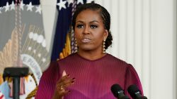 Former first lady Michelle Obama speaks during a ceremony in the East Room of the White House, Wednesday, Sept. 7, 2022, in Washington. Former President Barack Obama and the former first lady unveiled their official White House portraits during the ceremony. (AP Photo/Andrew Harnik)