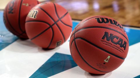 NCAA basketballs sit on the court during practice prior to the 2019 NCAA men's Final Four at US Bank Stadium on April 5, 2019 in Minneapolis, Minnesota. 