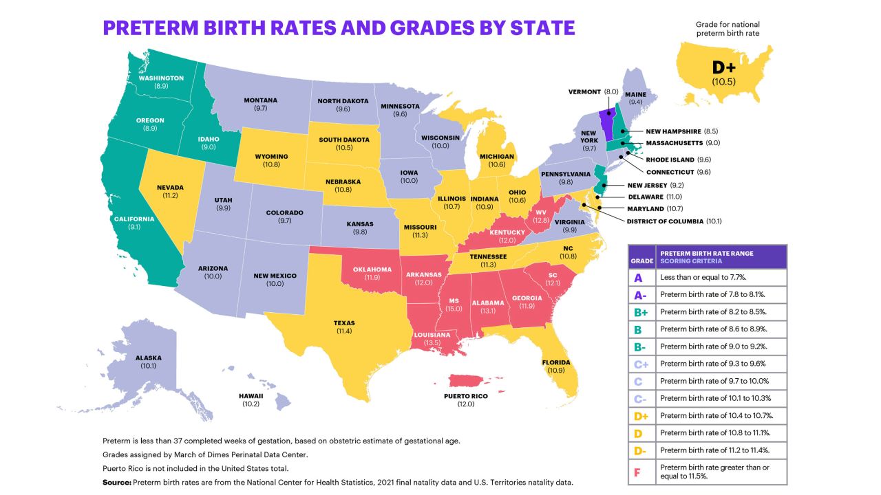 Map of the 2022 March of Dimes Report Card