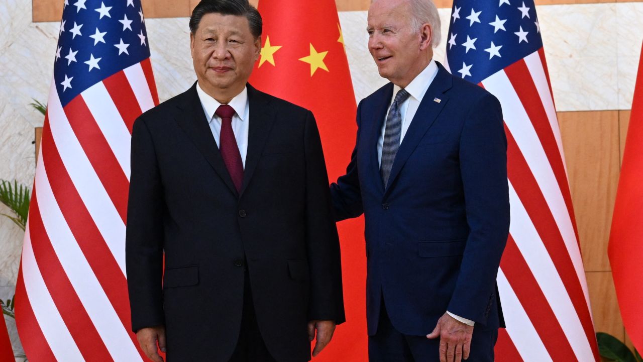 US President Joe Biden (R) and China's President Xi Jinping (L) meet on the sidelines of the G20 Summit in Nusa Dua on the Indonesian resort island of Bali on November 14, 2022. (Photo by SAUL LOEB / AFP) (Photo by SAUL LOEB/AFP via Getty Images)