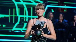 Taylor Swift accepts an award onstage during the MTV Europe Music Awards 2022 held at PSD Bank Dome on November 13, 2022 in Duesseldorf, Germany. 